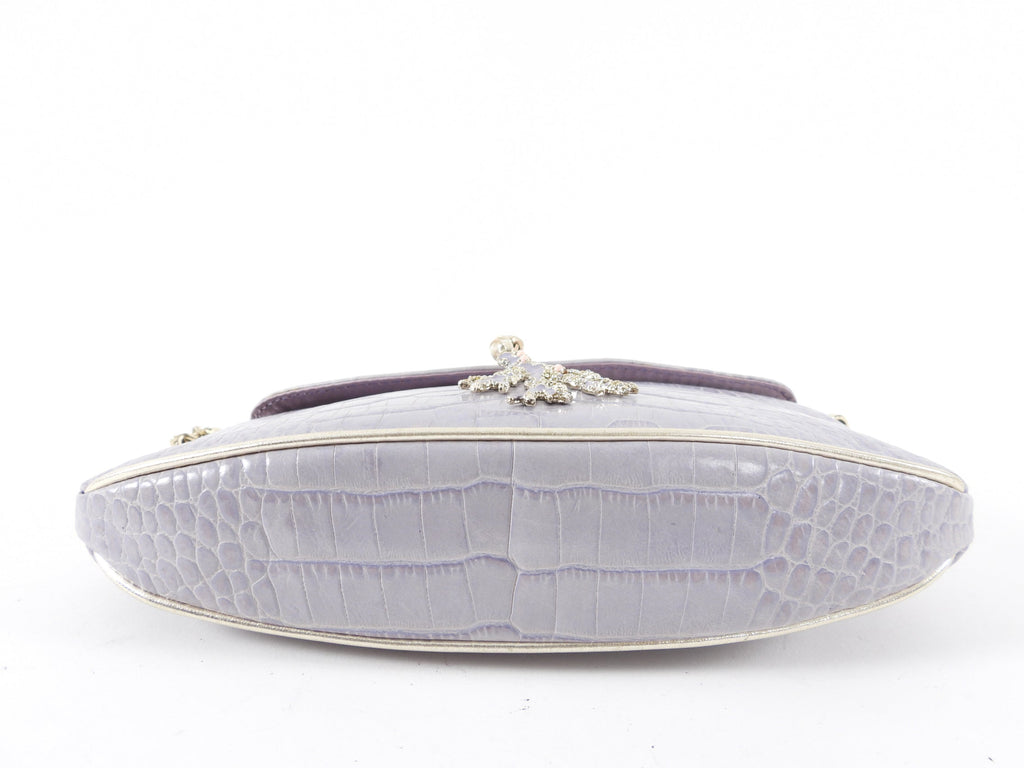 Valentino Pale Lilac Croc-Embossed Baguette Chain Bag