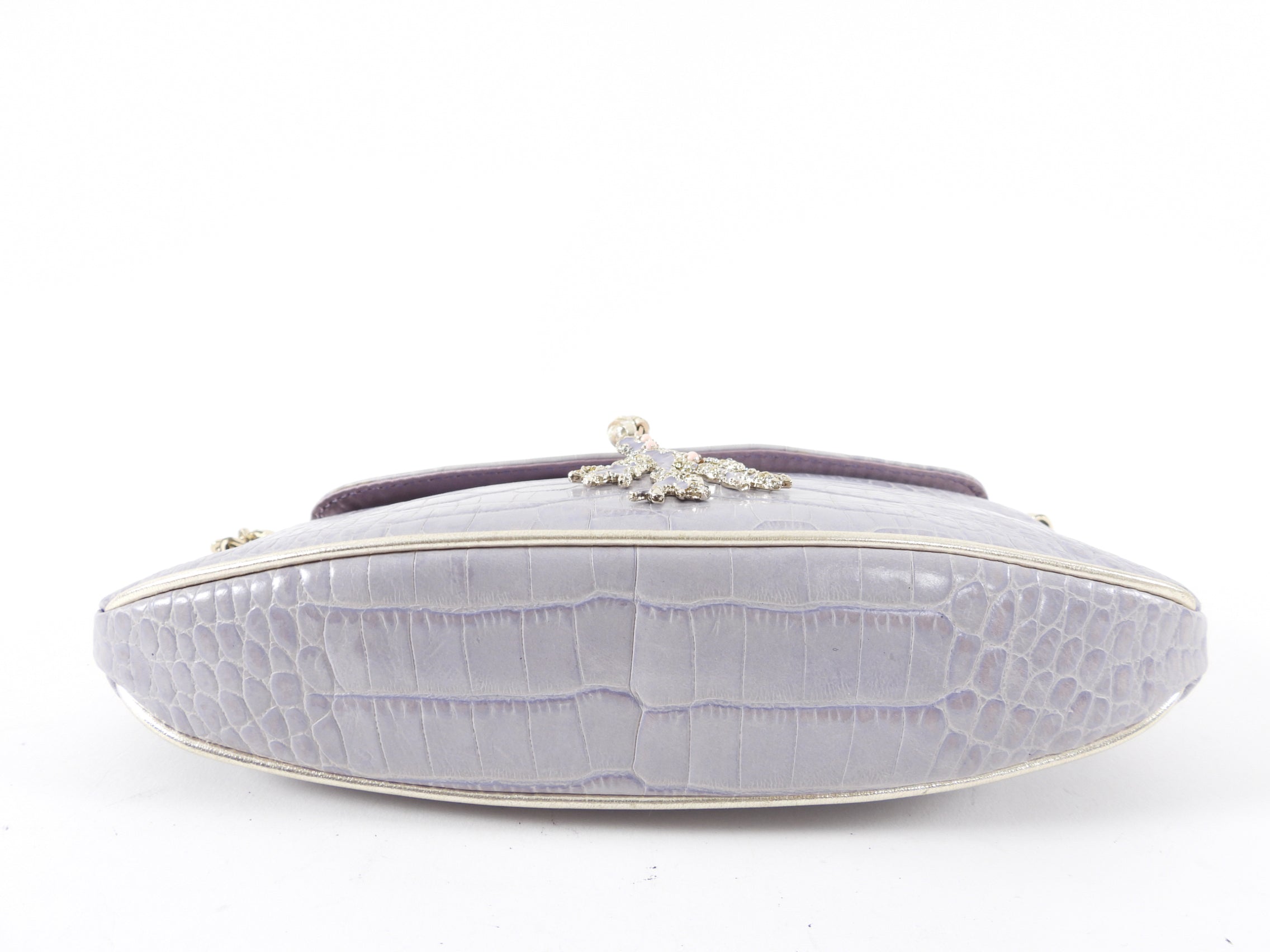 Valentino Pale Lilac Croc-Embossed Baguette Chain Bag
