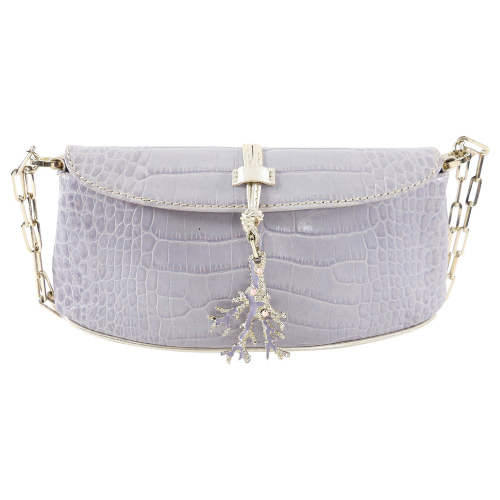 Valentino Pale Lilac Croc-Embossed Baguette Chain Bag