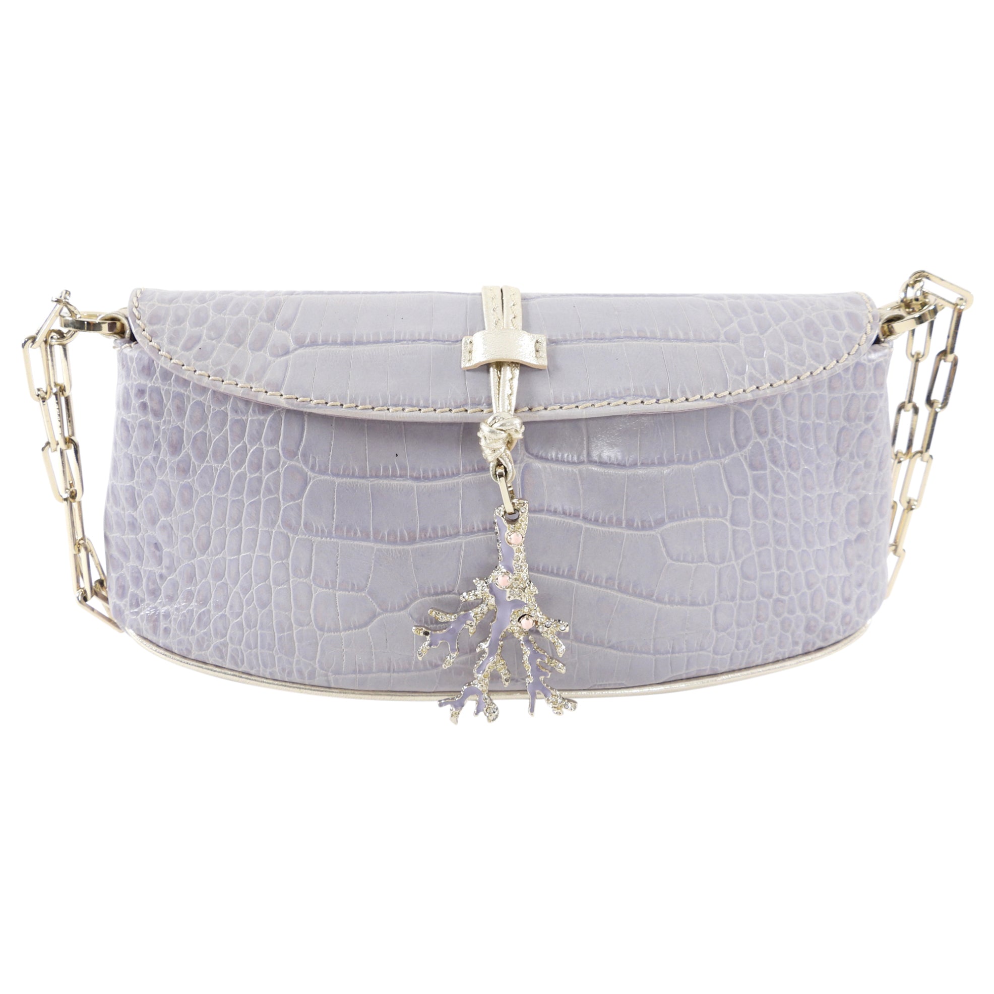 Valentino Pale Lilac Croc-Embossed Baguette Chain Bag
