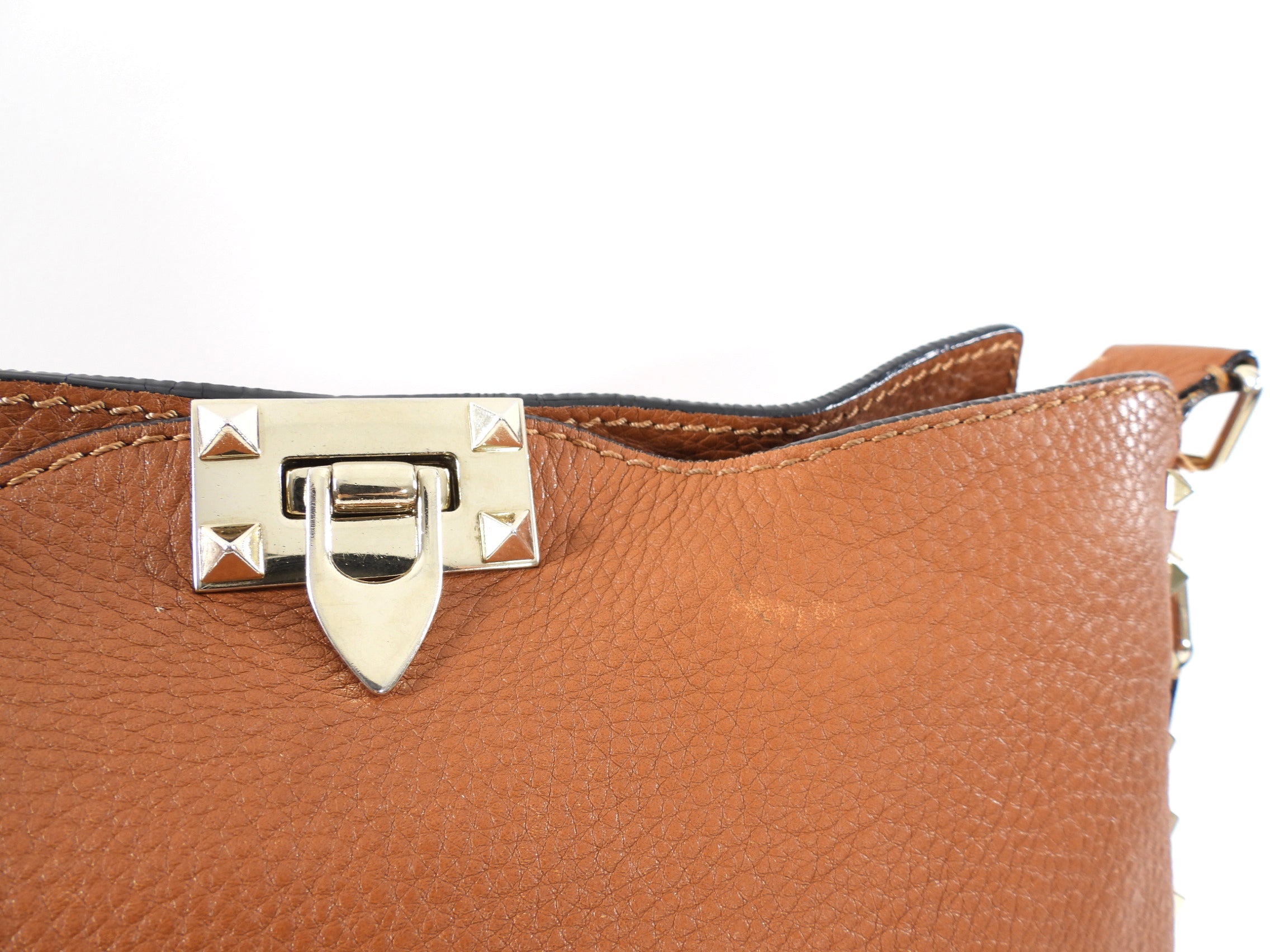 Valentino Rockstud Tan Brown Crossbody Messenger Bag