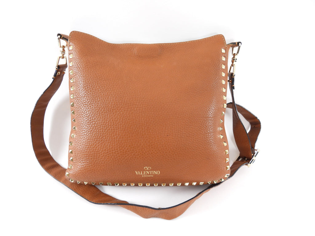 Valentino Rockstud Tan Brown Crossbody Messenger Bag