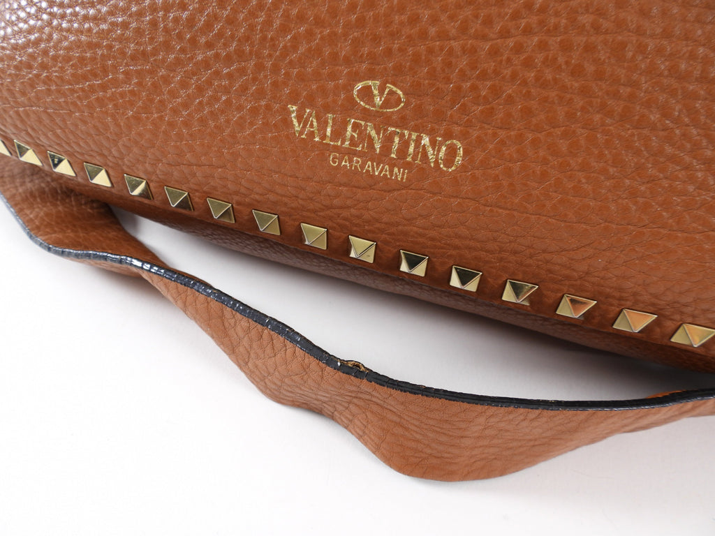 Valentino Rockstud Tan Brown Crossbody Messenger Bag