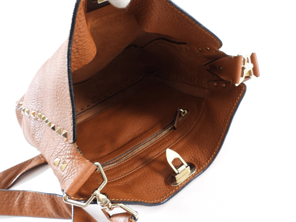 Valentino Rockstud Tan Brown Crossbody Messenger Bag