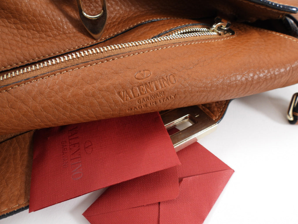 Valentino Rockstud Tan Brown Crossbody Messenger Bag