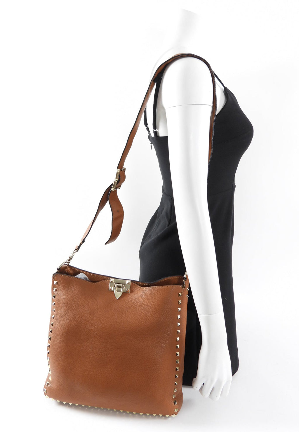 Valentino Rockstud Tan Brown Crossbody Messenger Bag