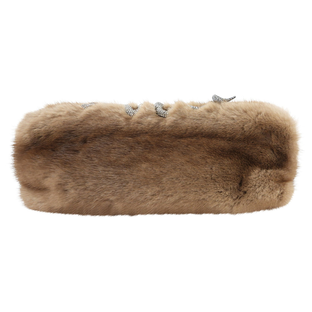 Valentino Brown Natural Mink Fur Clutch Bag with Jewelled Snake