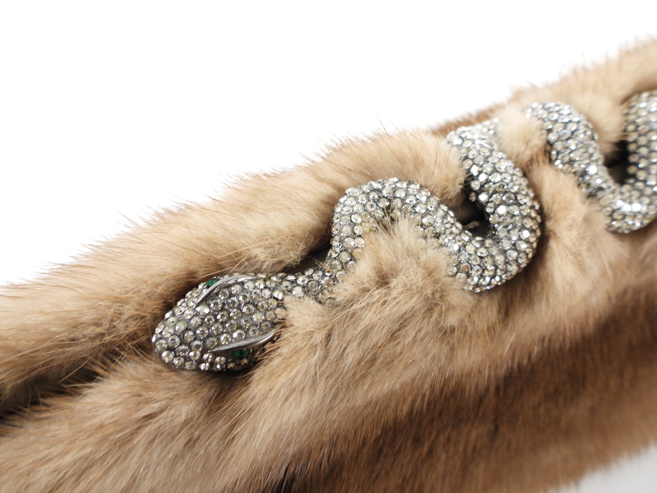 Valentino Brown Natural Mink Fur Clutch Bag with Jewelled Snake