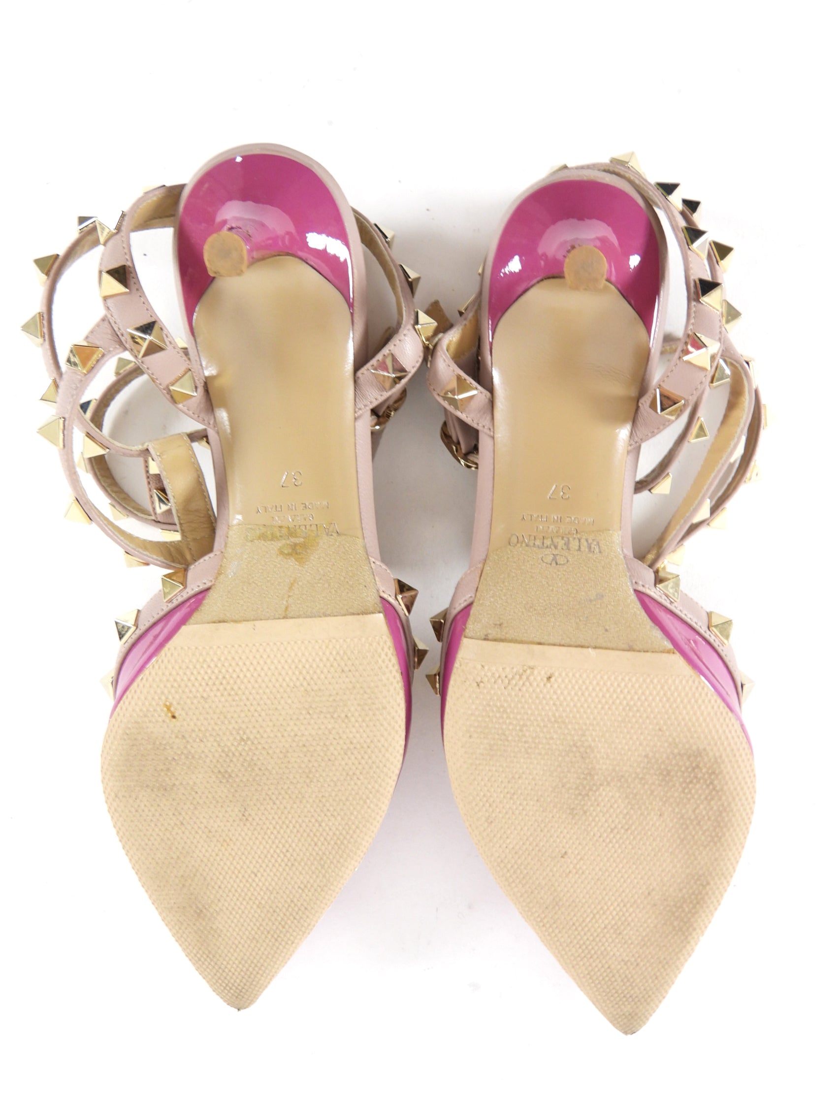 Valentino Magenta Patent Nude Rockstud Cage Heels - 37