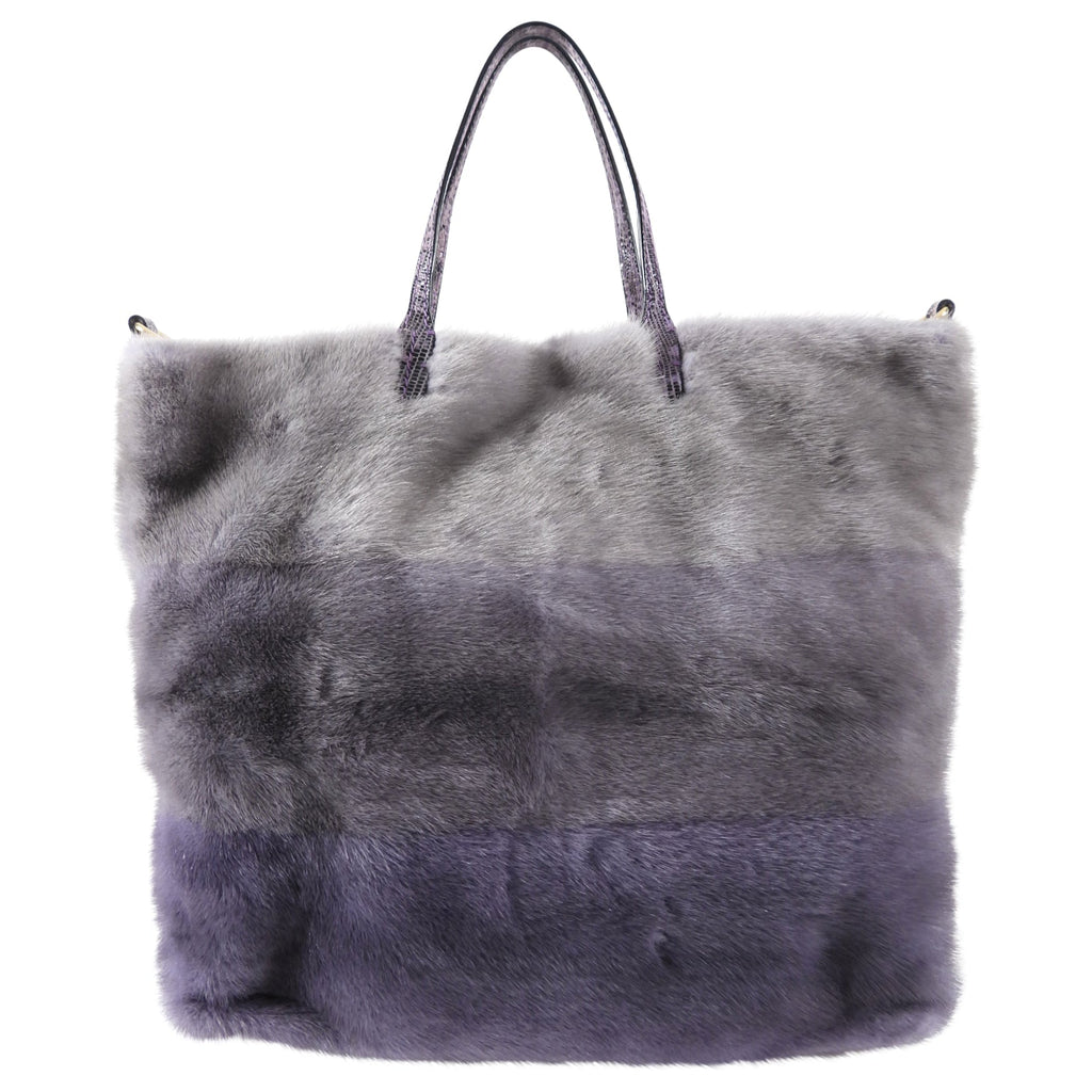 Valentino Purple Stripe Mink and Karung Lizard Tote Bag