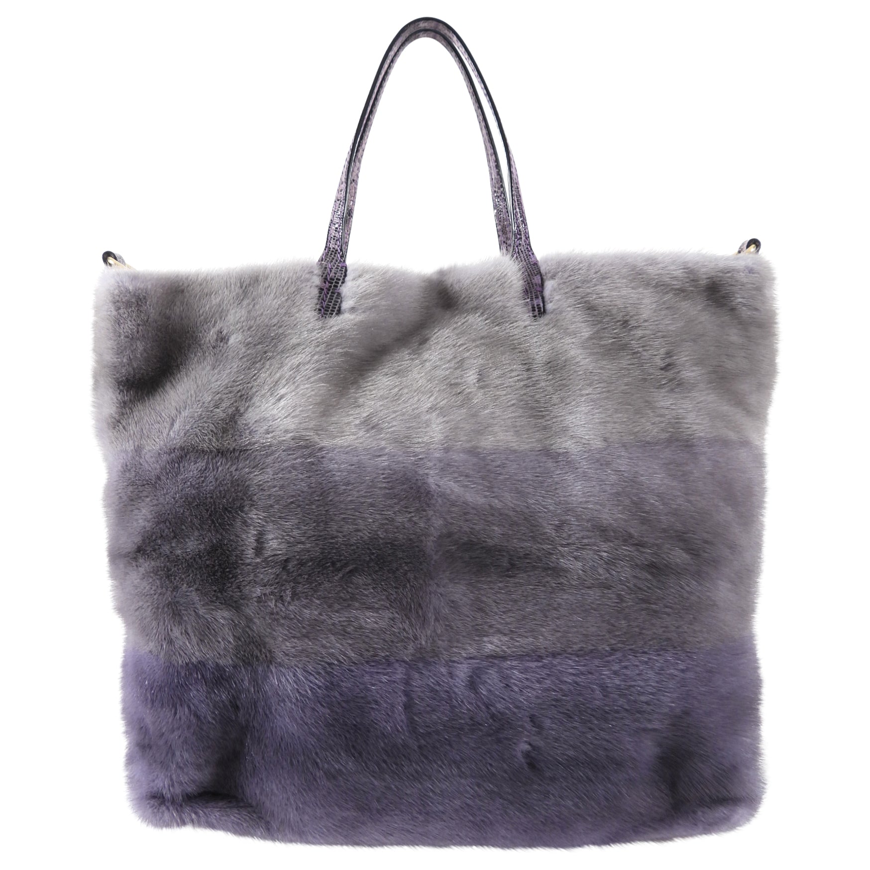 Valentino Purple Stripe Mink and Karung Lizard Tote Bag