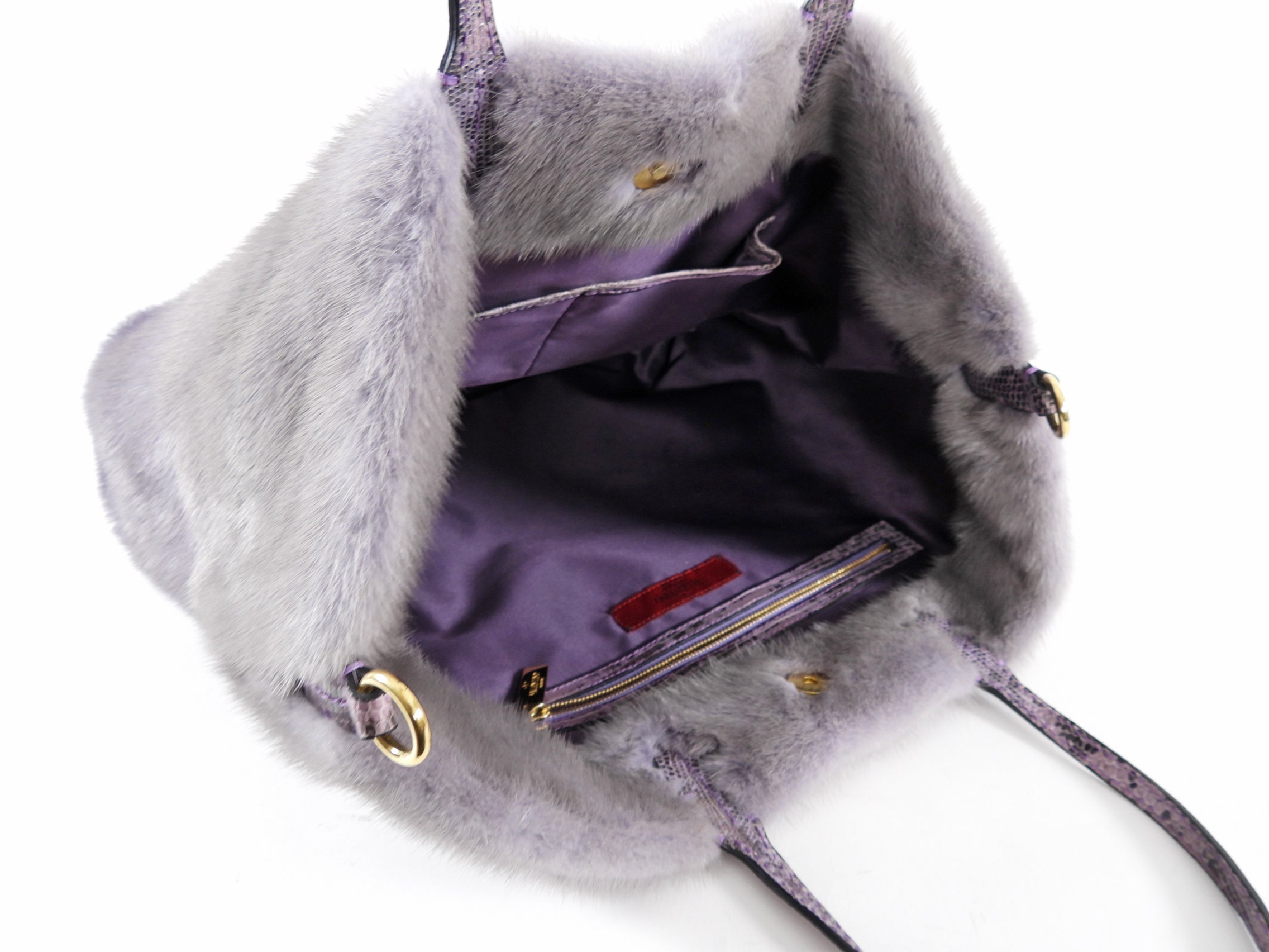 Valentino Purple Stripe Mink and Karung Lizard Tote Bag
