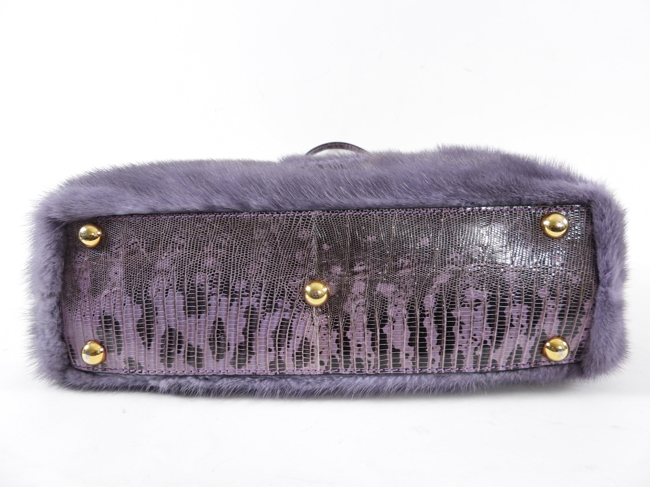 Valentino Purple Stripe Mink and Karung Lizard Tote Bag
