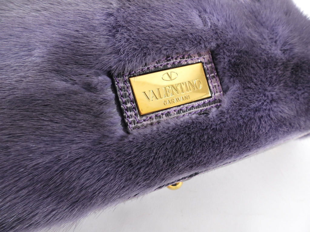 Valentino Purple Stripe Mink and Karung Lizard Tote Bag