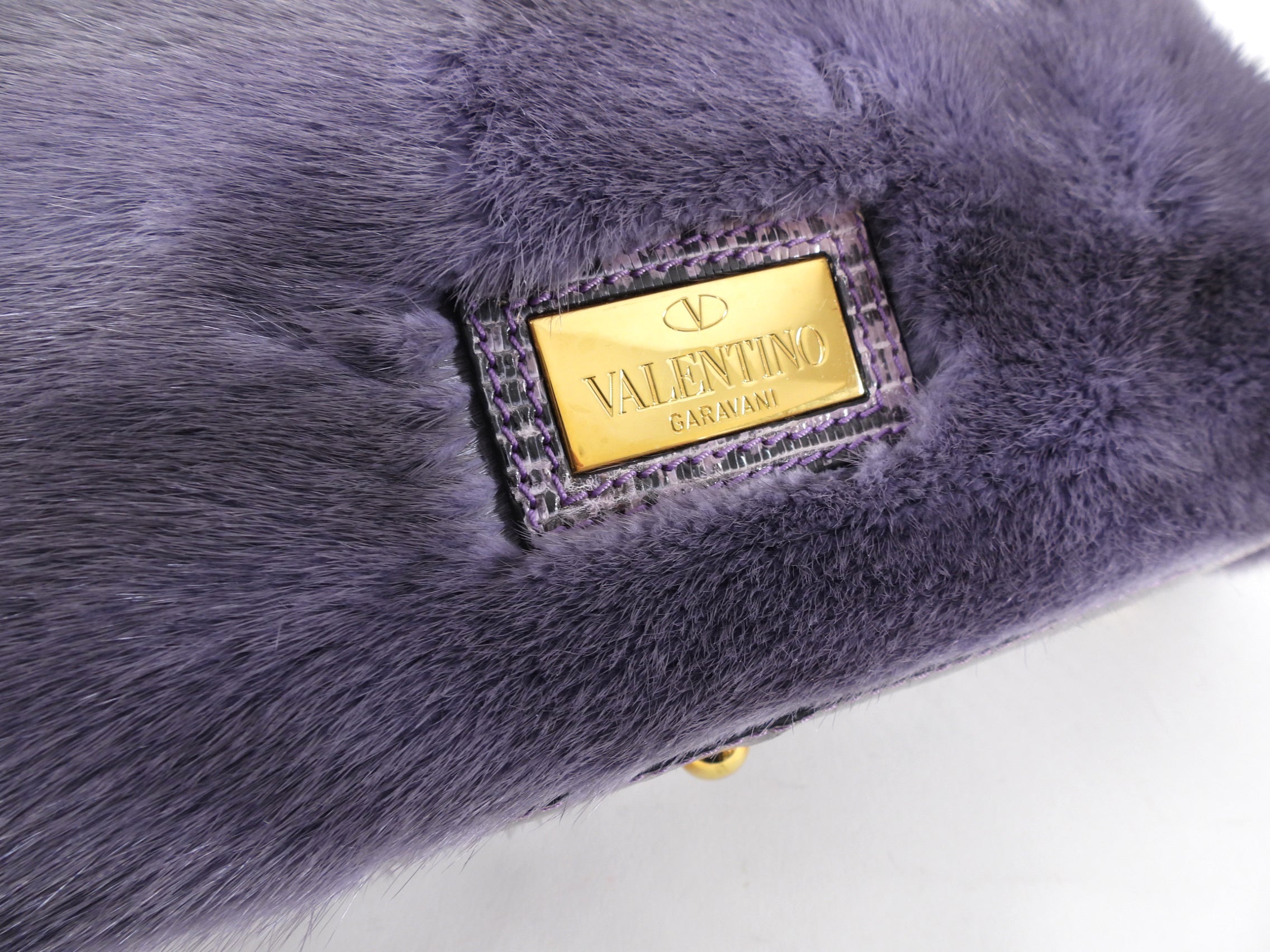 Valentino Purple Stripe Mink and Karung Lizard Tote Bag