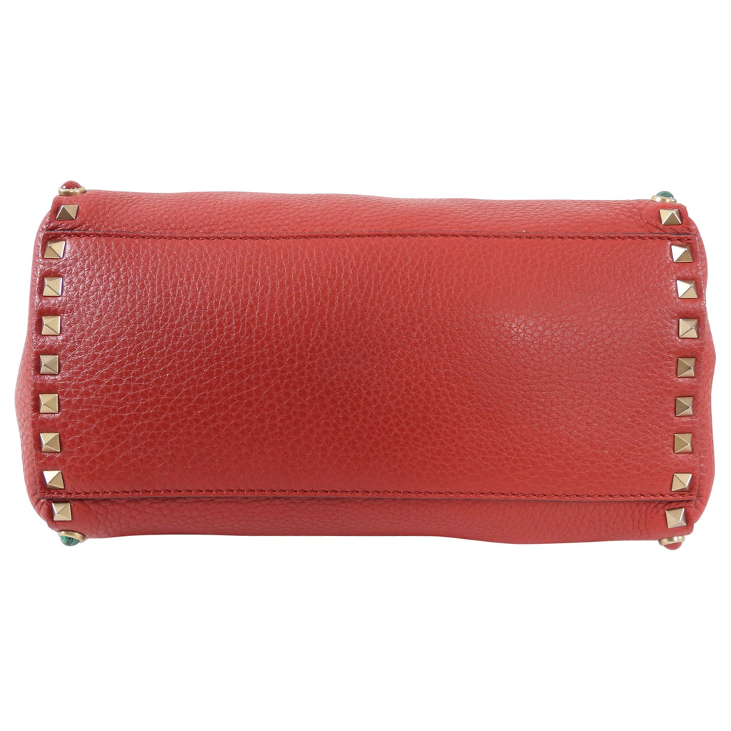 Valentino Red Leather Rockstud Rolling Trapeze Tote Bag