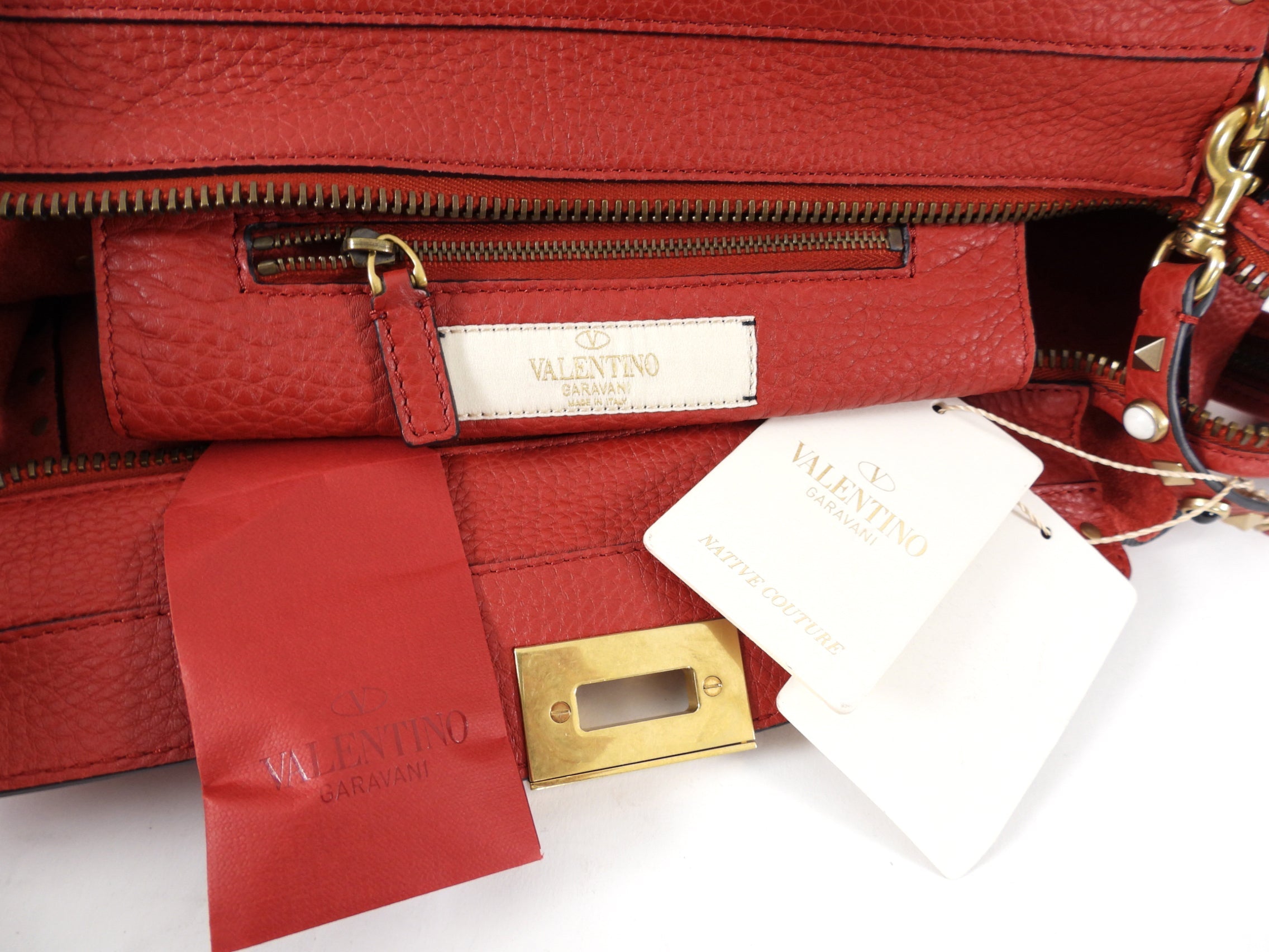Valentino Red Leather Rockstud Rolling Trapeze Tote Bag