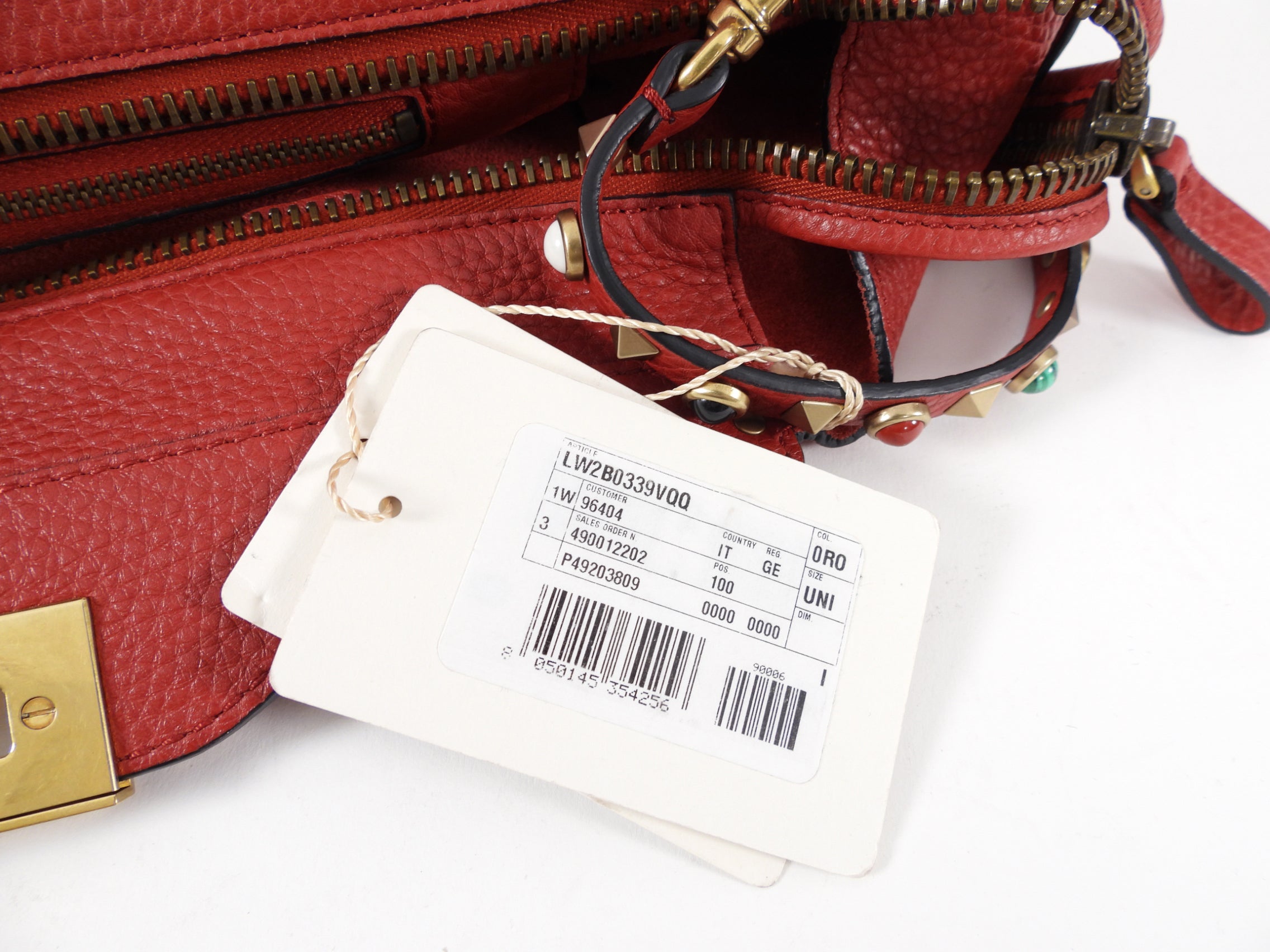 Valentino Red Leather Rockstud Rolling Trapeze Tote Bag