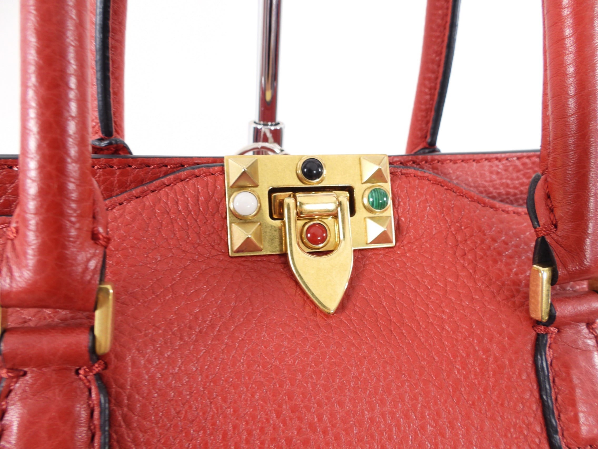 Valentino Red Leather Rockstud Rolling Trapeze Tote Bag