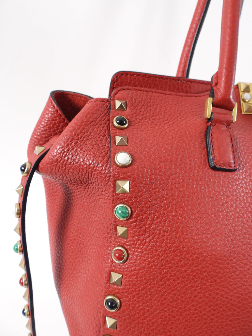 Valentino Red Leather Rockstud Rolling Trapeze Tote Bag