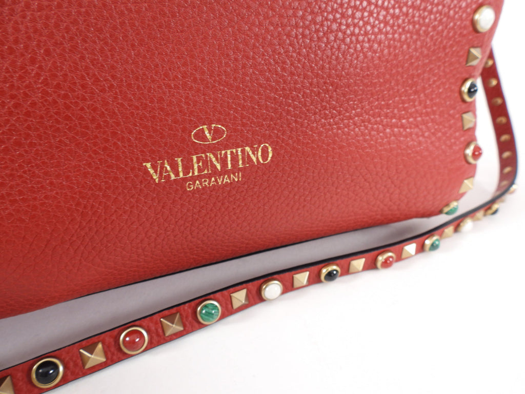 Valentino Red Leather Rockstud Rolling Trapeze Tote Bag