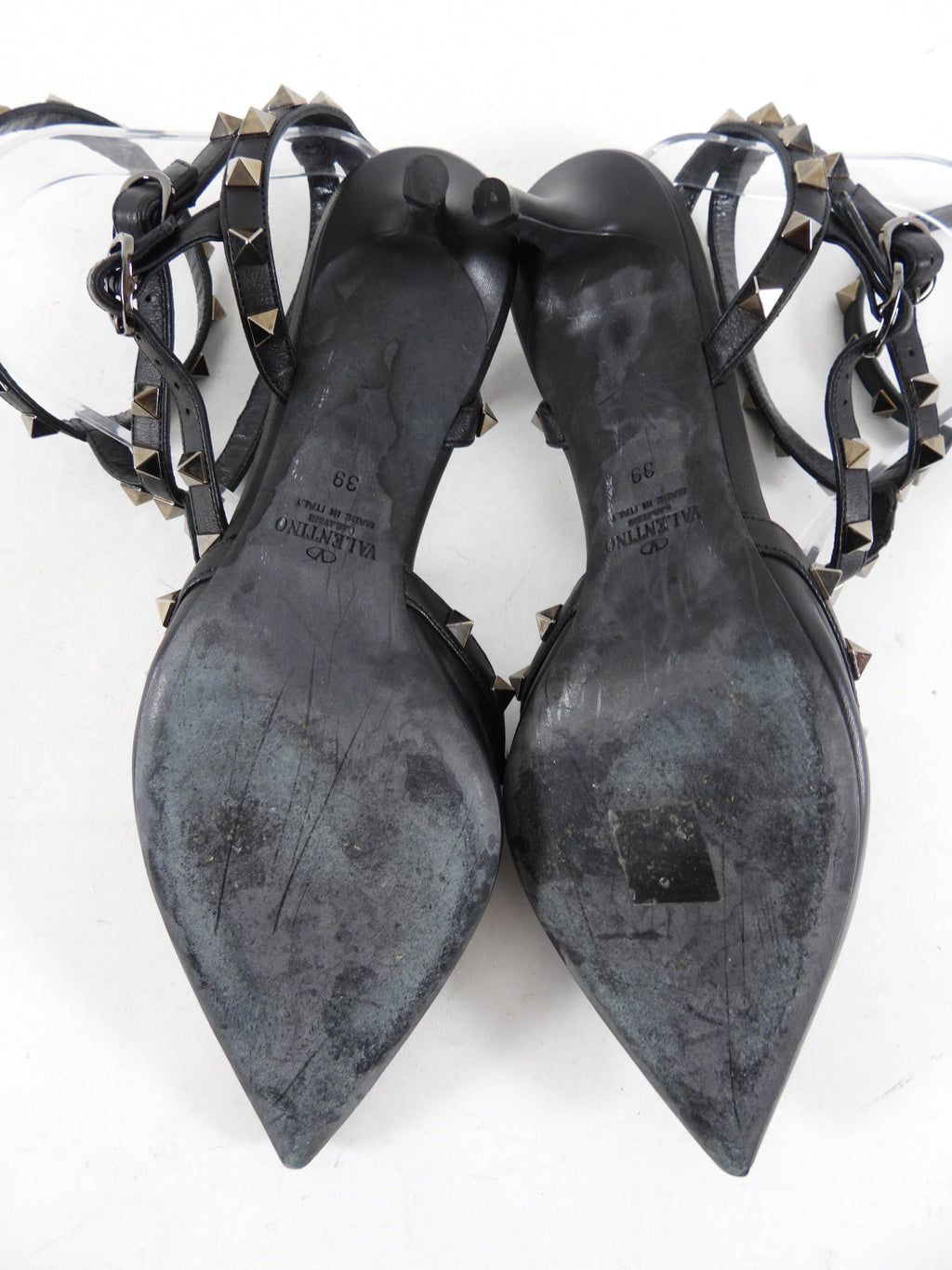Valentino Rock Stud Noir Black Triple Cage Leather Heels - USA 7.5