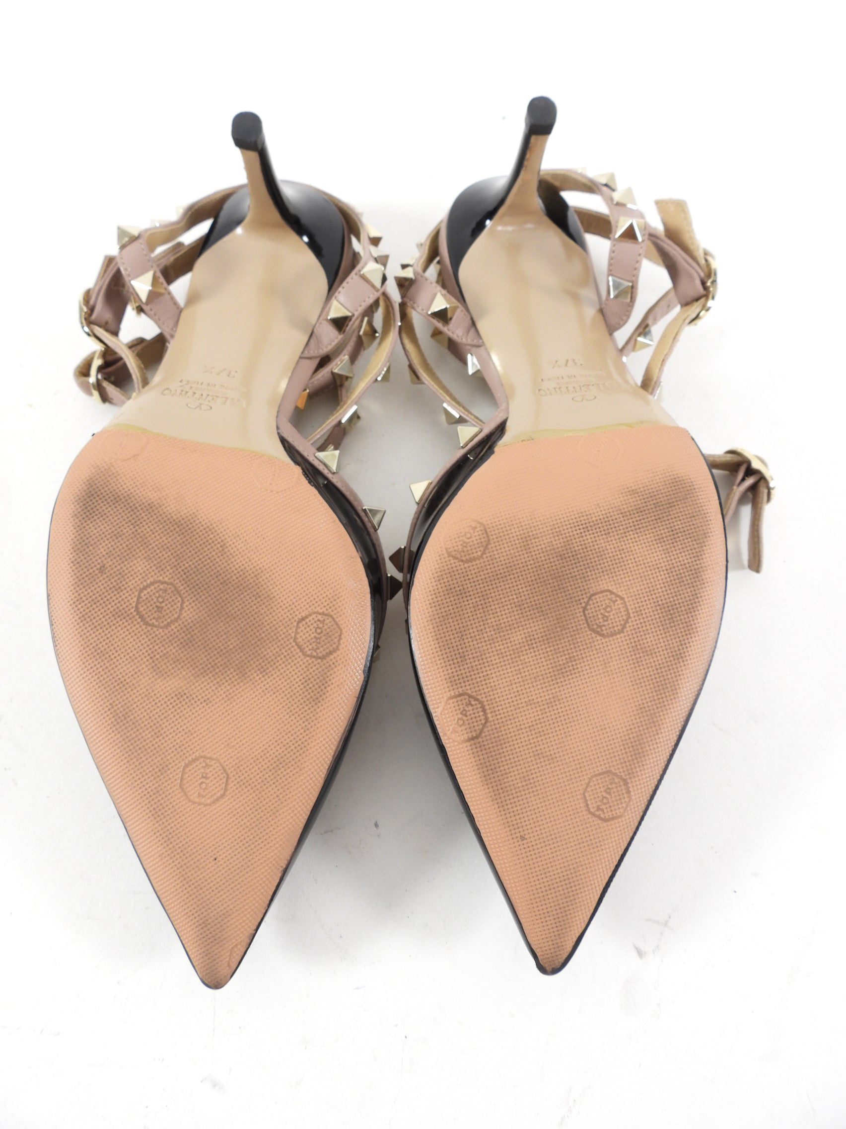 Valentino Triple Cage Rock Stud in Nude and Black Patent - 37