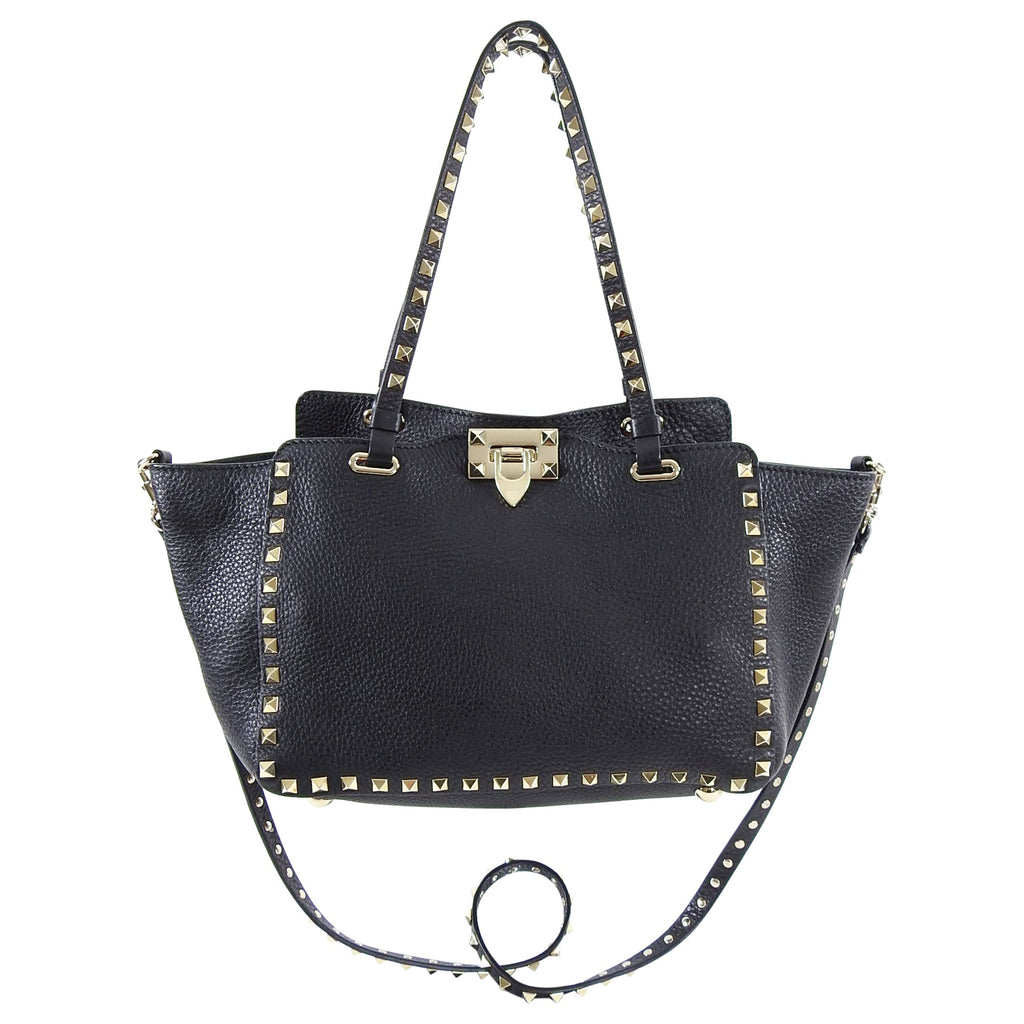 Valentino Rock Stud Black Leather Trapeze 2 Way Bag