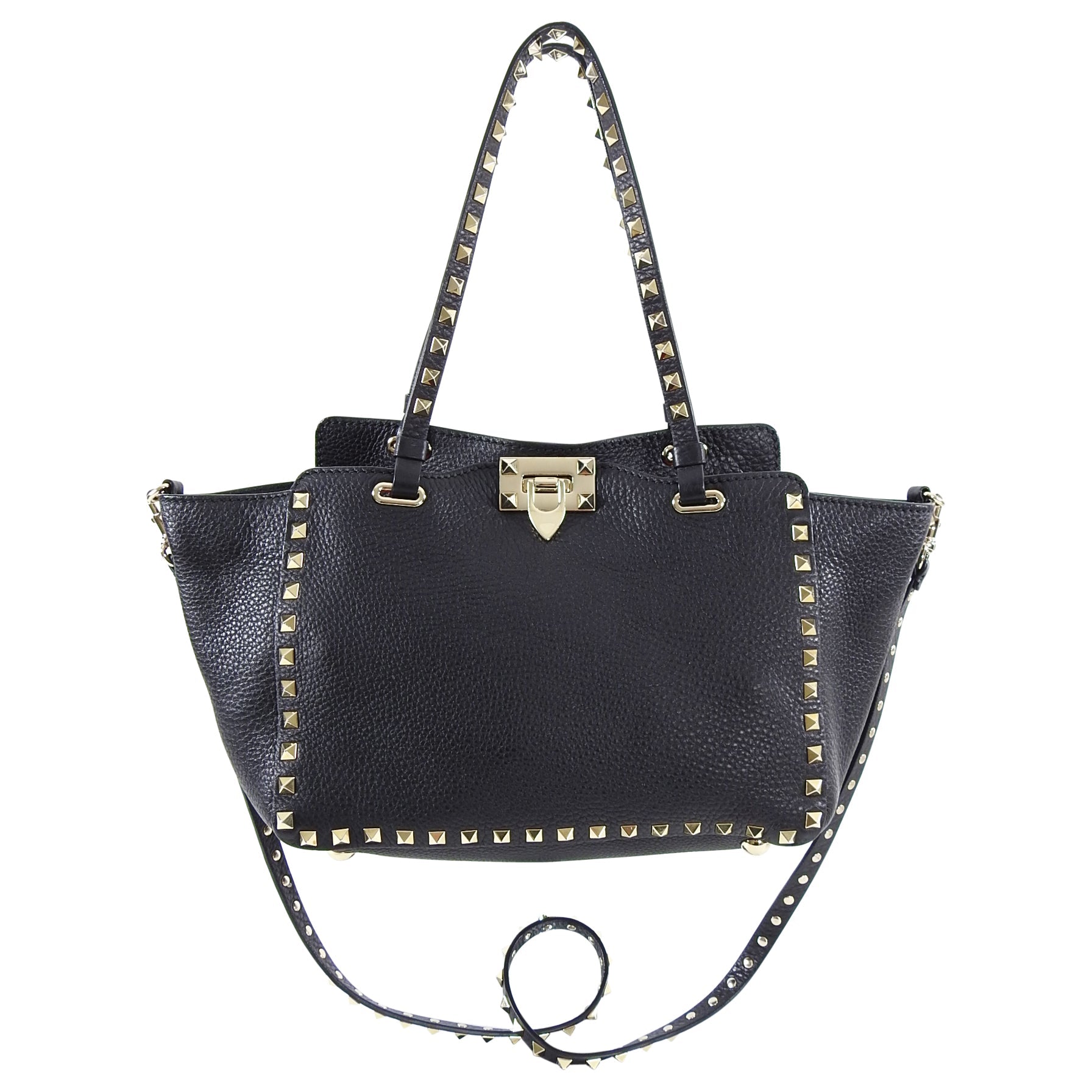 Valentino Rock Stud Black Leather Trapeze 2 Way Bag