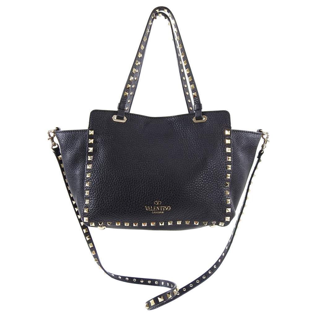 Valentino Rock Stud Black Leather Trapeze 2 Way Bag