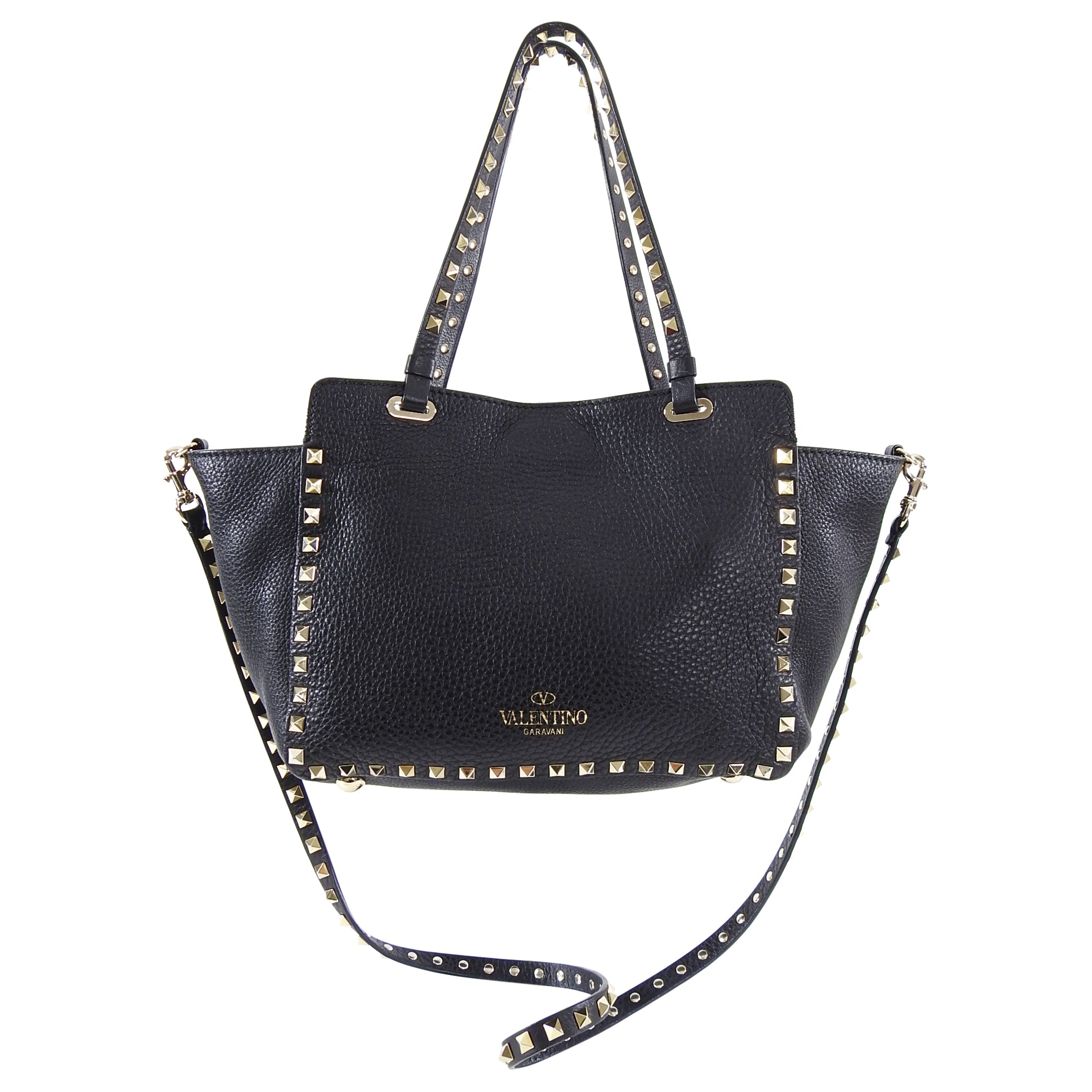 Valentino Rock Stud Black Leather Trapeze 2 Way Bag