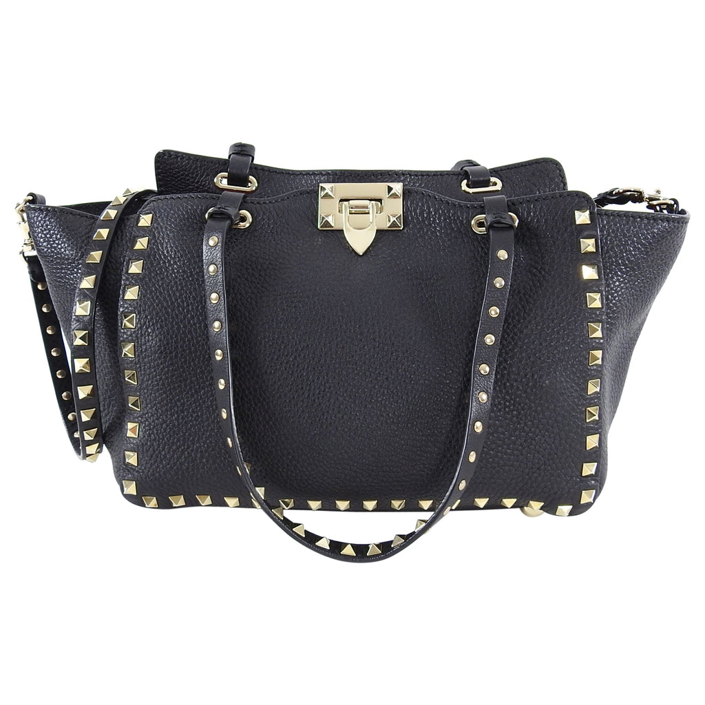 Valentino Rock Stud Black Leather Trapeze 2 Way Bag