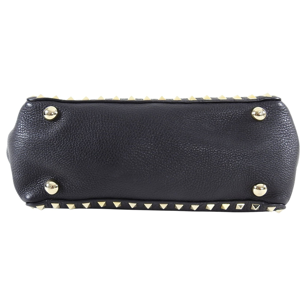 Valentino Rock Stud Black Leather Trapeze 2 Way Bag