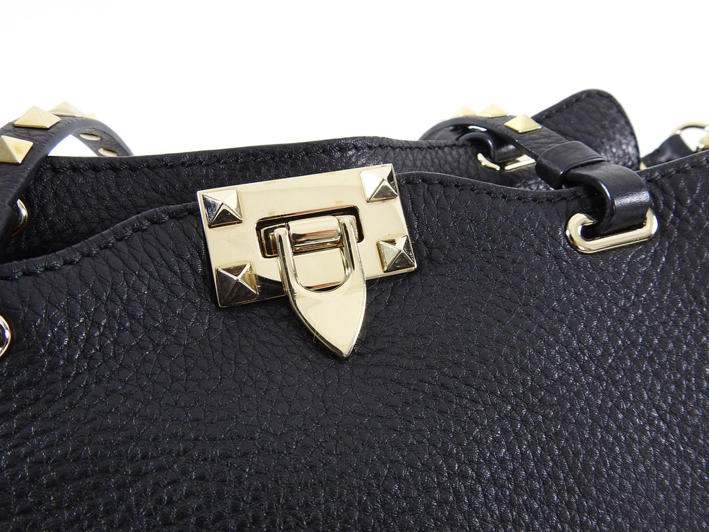 Valentino Rock Stud Black Leather Trapeze 2 Way Bag