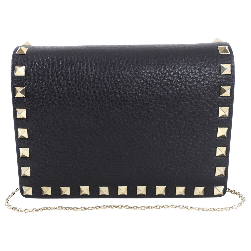 Valentino Mini Rock Stud Black Leather WOC Wallet on Chain