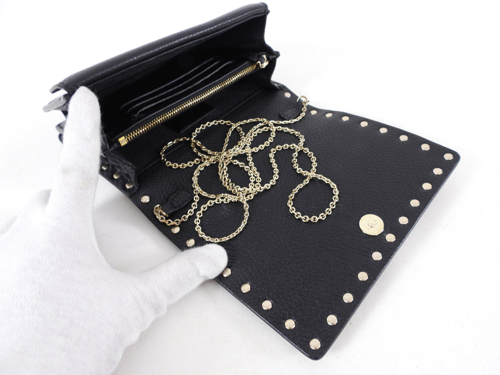 Valentino Mini Rock Stud Black Leather WOC Wallet on Chain