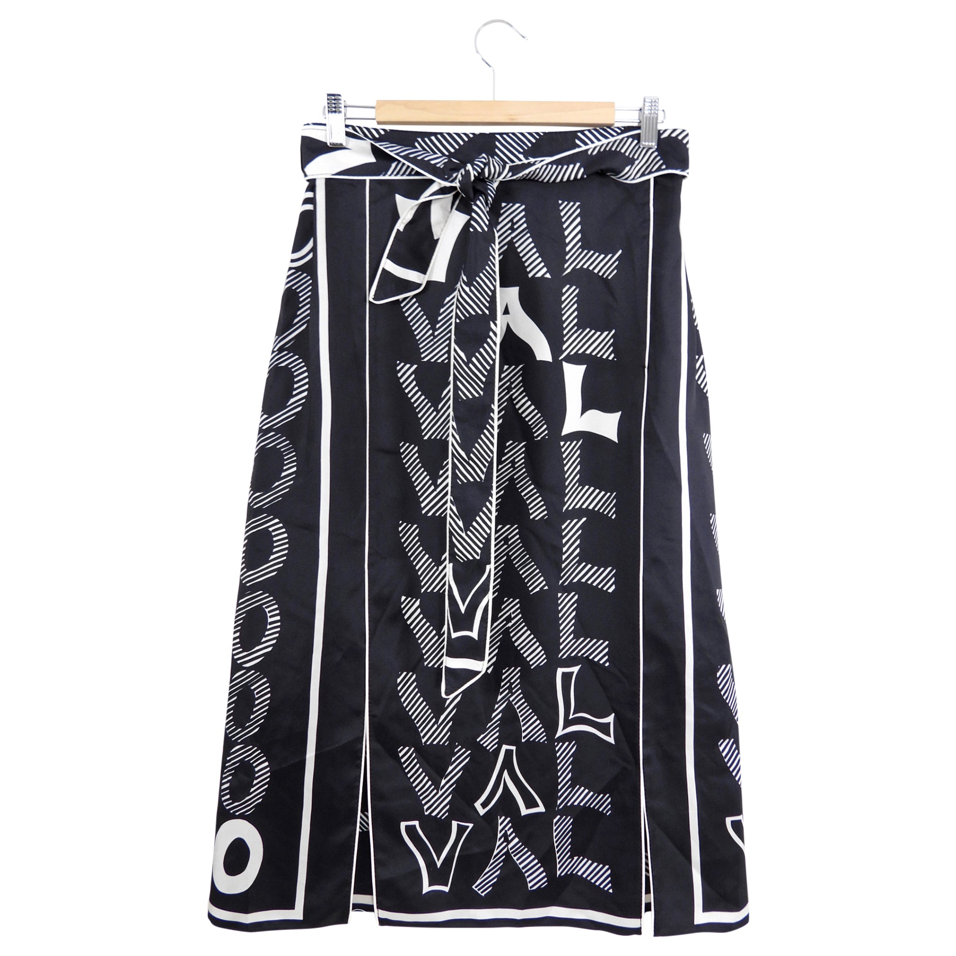 Valentino Black and White Silk Logo Skirt - 8
