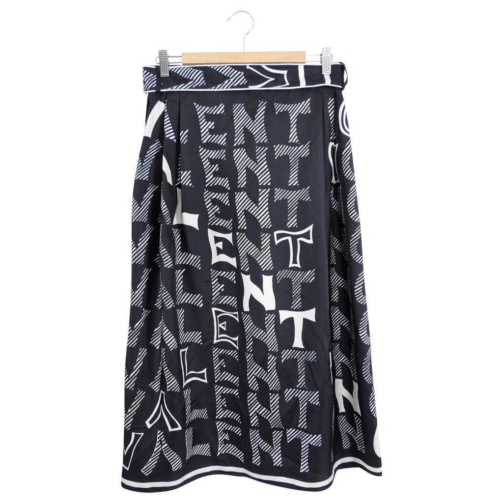 Valentino Black and White Silk Logo Skirt - 8