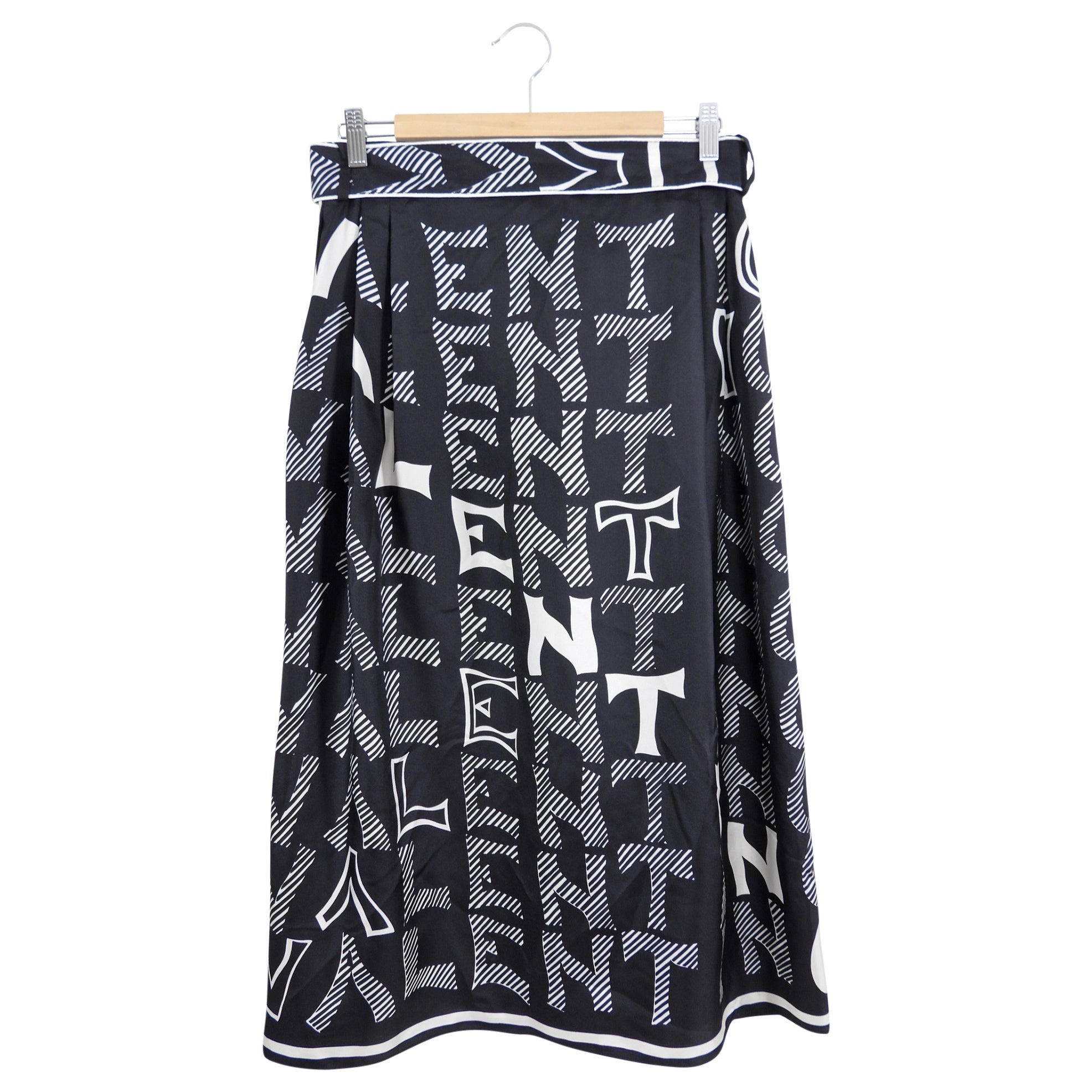 Valentino Black and White Silk Logo Skirt - 8
