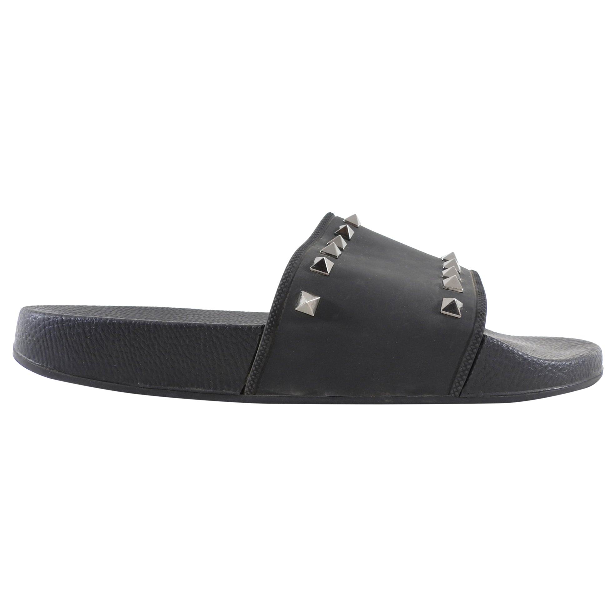 Valentino Rockstud Black Rubber Flat Pool Slides - 39