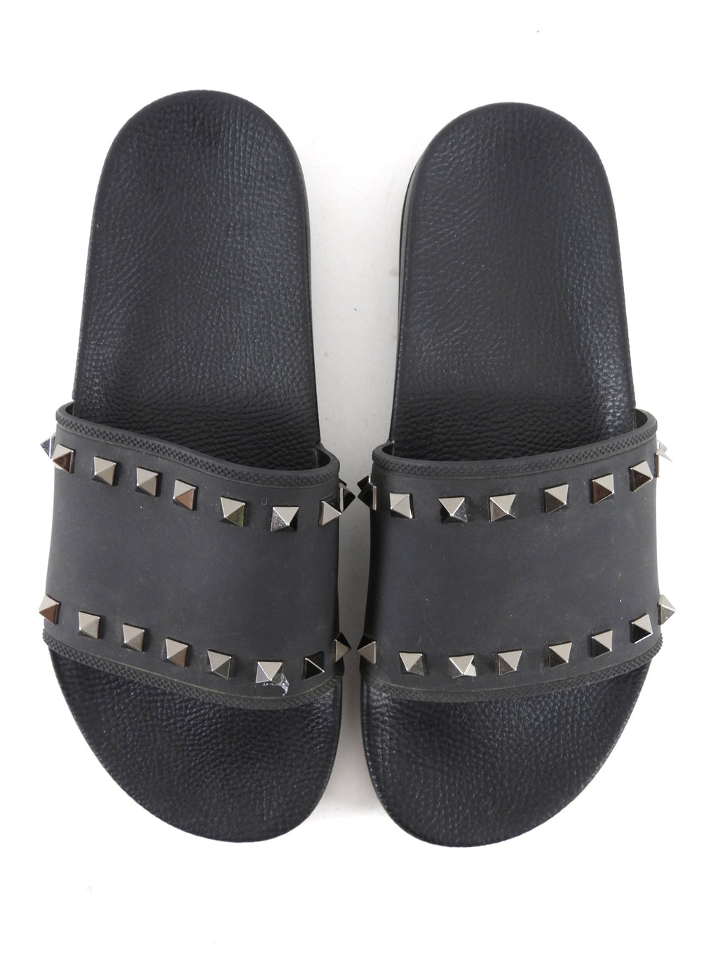 Valentino Rockstud Black Rubber Flat Pool Slides - 39
