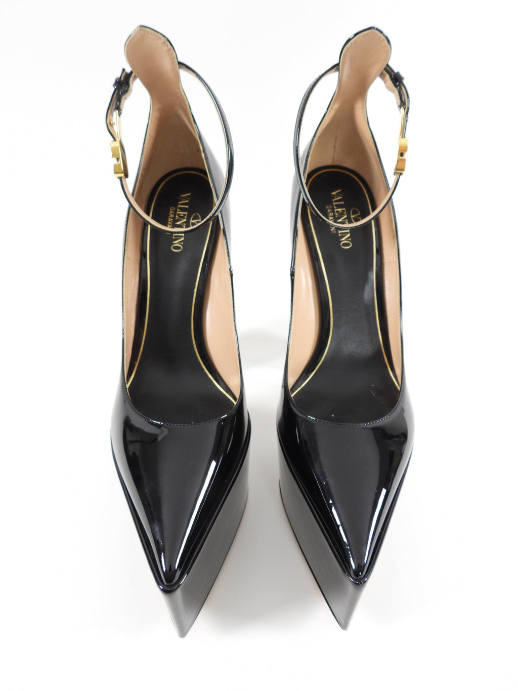 Valentino Black Patent Leather Tan-Go Platform Block Heel Pumps - EU38