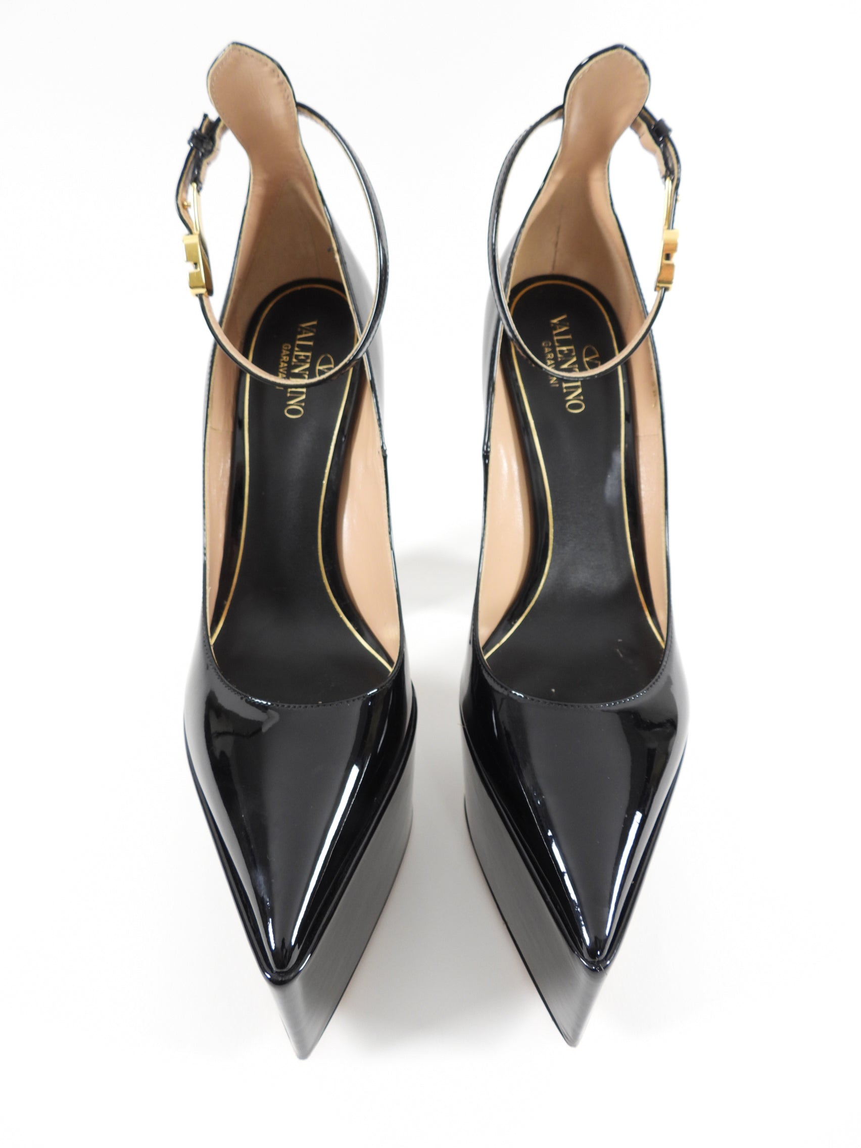 Valentino Black Patent Leather Tan-Go Platform Block Heel Pumps - EU38