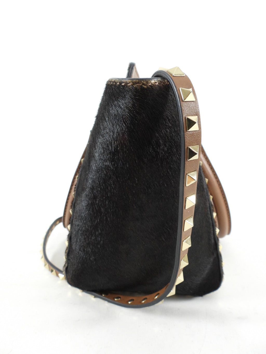 Valentino Leopard Calf Hair Small Rock Stud Trapeze Bag