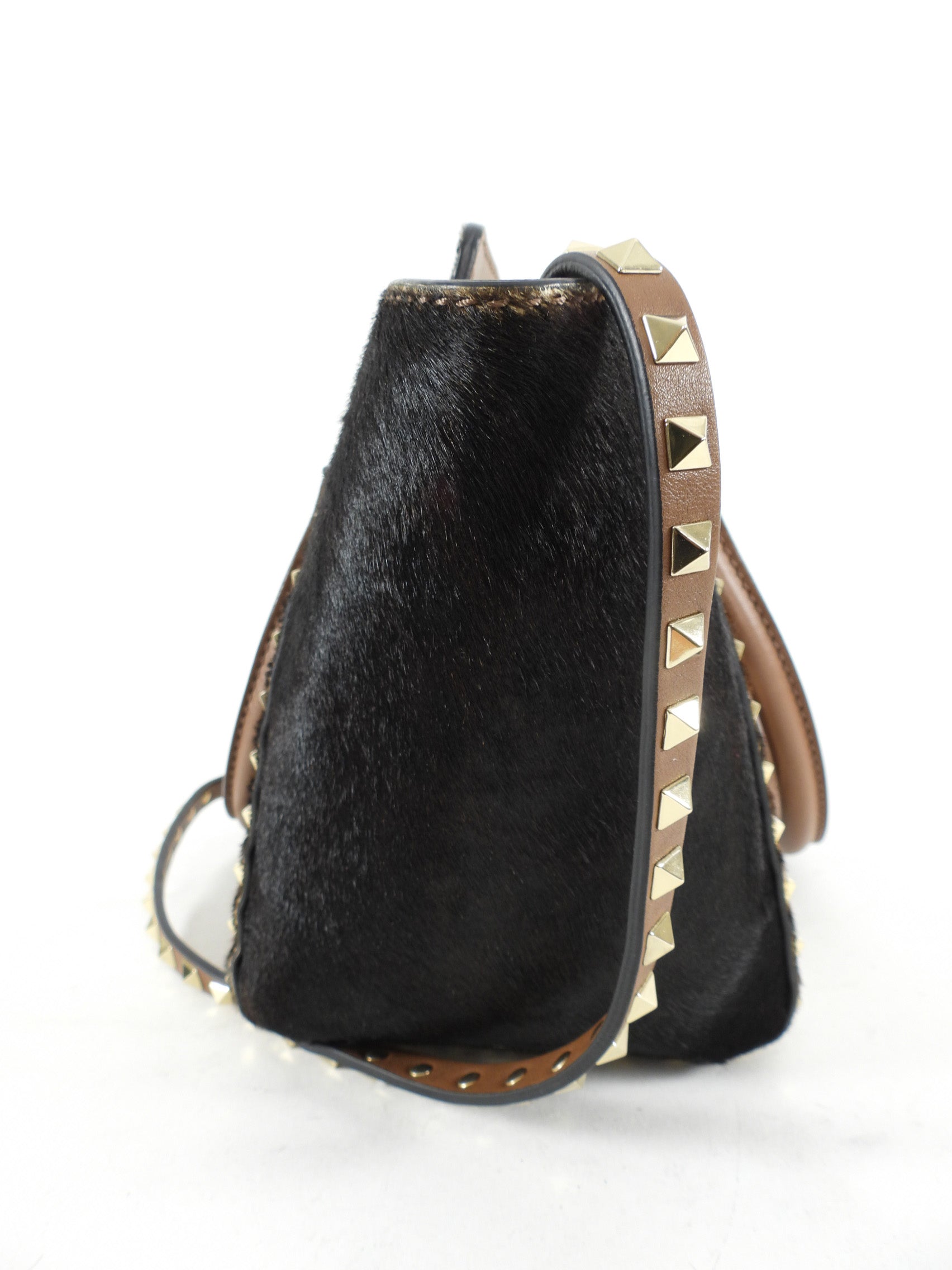 Valentino Leopard Calf Hair Small Rock Stud Trapeze Bag