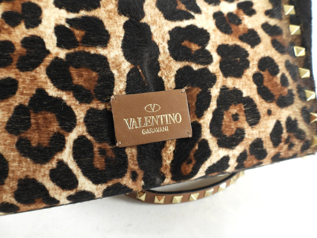 Valentino Leopard Calf Hair Small Rock Stud Trapeze Bag