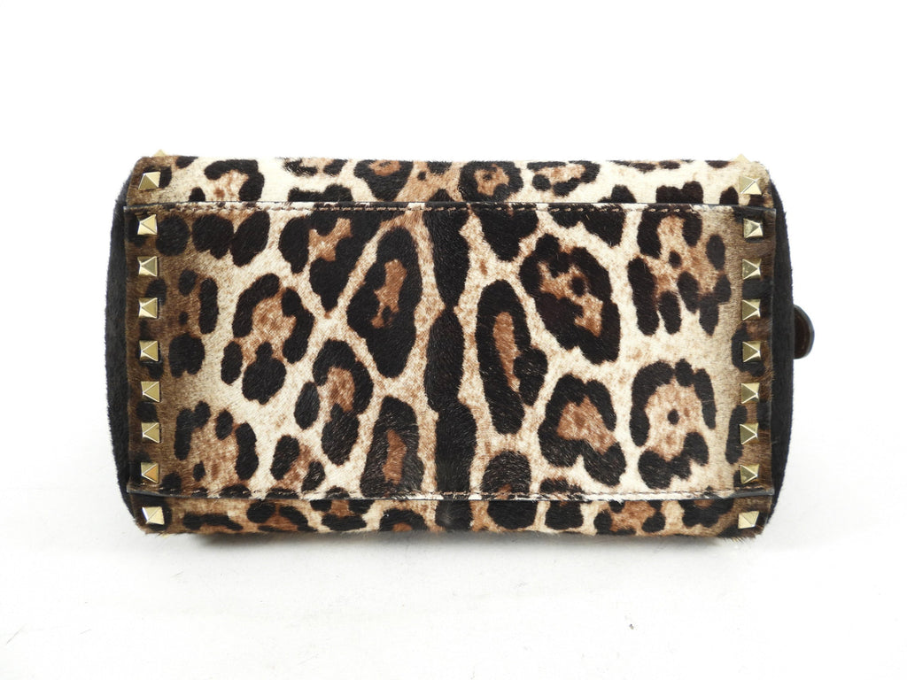 Valentino Leopard Calf Hair Small Rock Stud Trapeze Bag