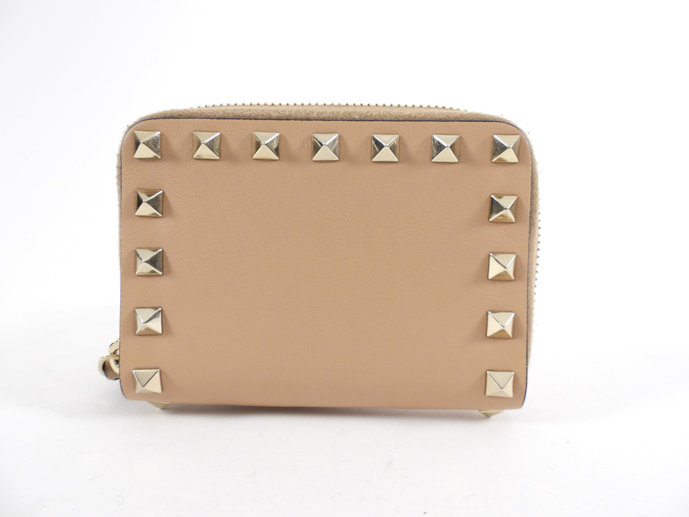 Valentino Nude Rockstud Leather Small Zip Wallet