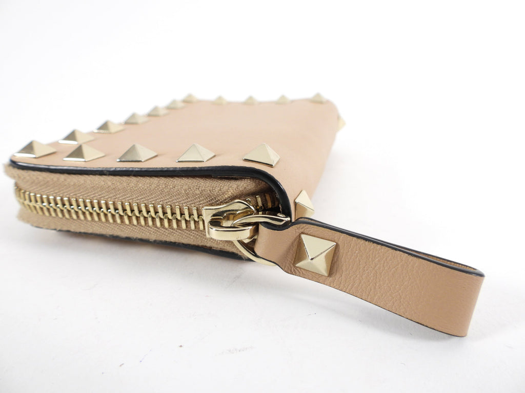Valentino Nude Rockstud Leather Small Zip Wallet