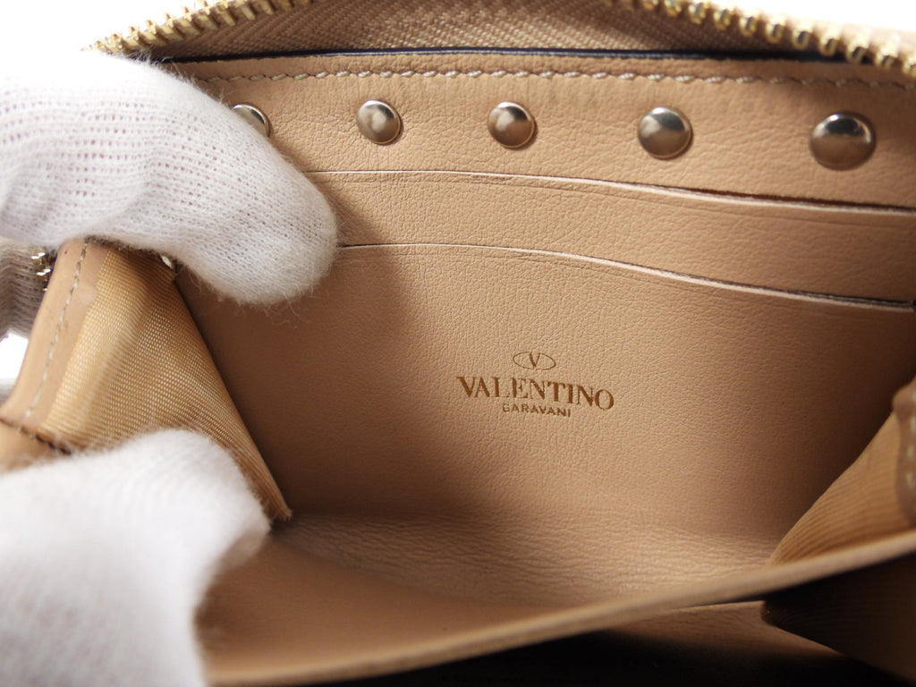 Valentino Nude Rockstud Leather Small Zip Wallet